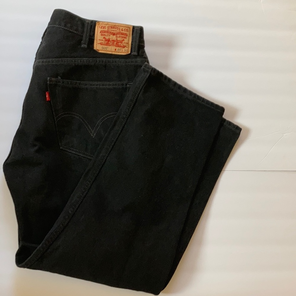 Levi 505 Regular Fit Black Denim Jeans 100% Cotton W 40 x L 30